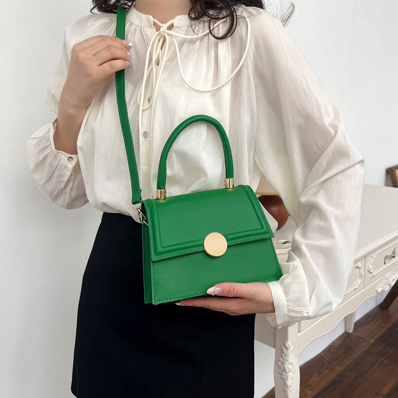 Lock Single Shoulder Crossbody Solid Color Textured Small Square Bag
