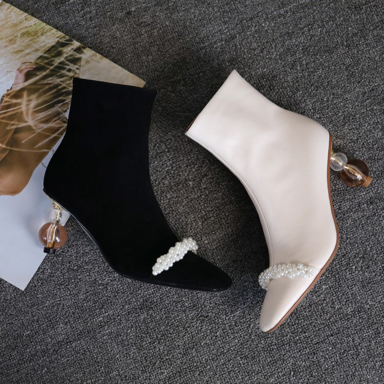 Xiaoxiang Pearl korte damestøvler med formet høj hæl Martin Single Boots