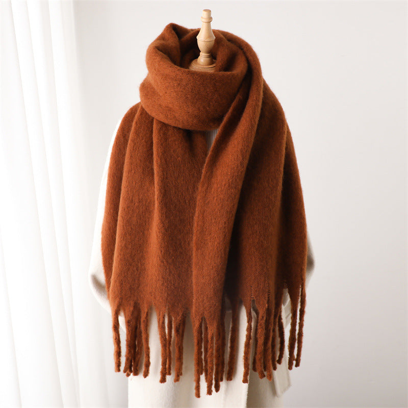 Versatile Winter Thermal Scarf With Extended Tassels