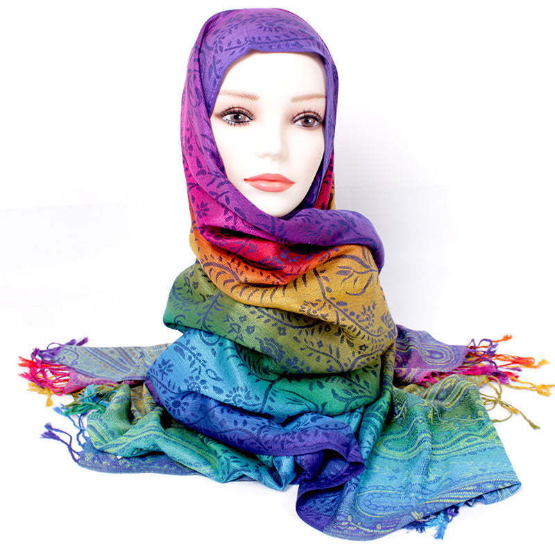 Tassel Jacquard Cotton Linen Large Scarf Air Conditioning Shawl