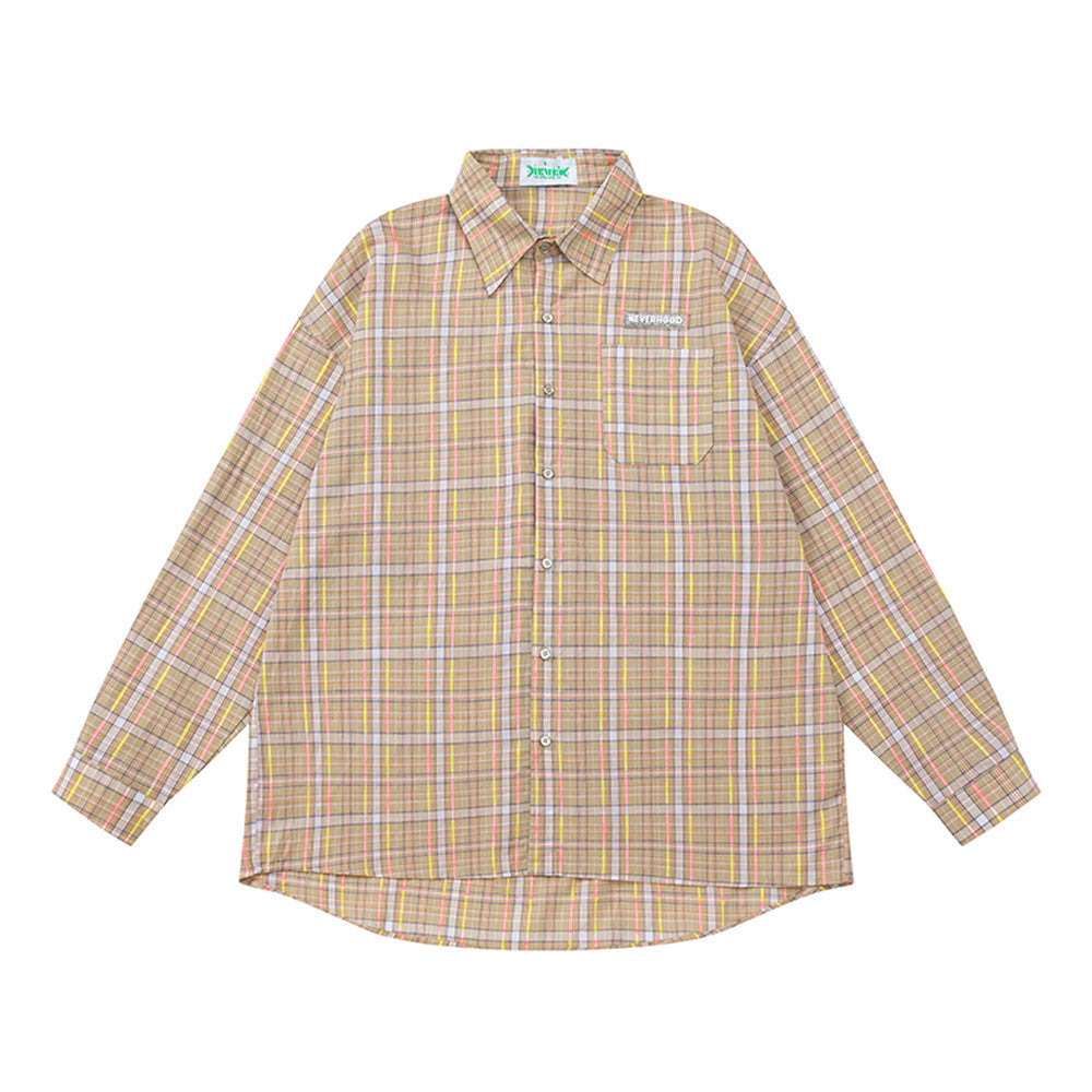 Plaid Long-sleeved Shirt Men's Autumn Street American Style