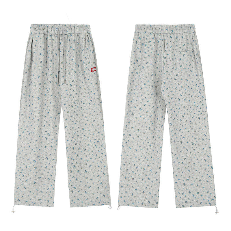 Small Floral Fleece-lined Niche High Waist Casual Pants For Women