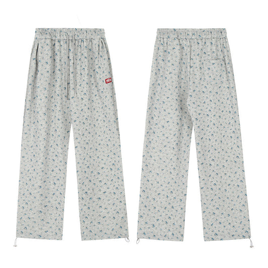 Small Floral Fleece-lined Niche High Waist Casual Pants For Women
