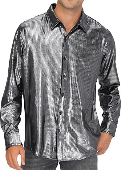 Men's Formal Solid Color Casual Sequin Button-up Shirt
