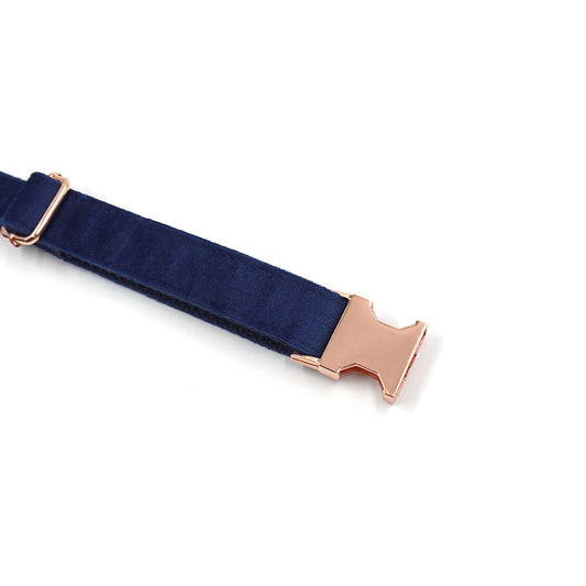Blue Velvet Rose Gold Buckle Pet Collar