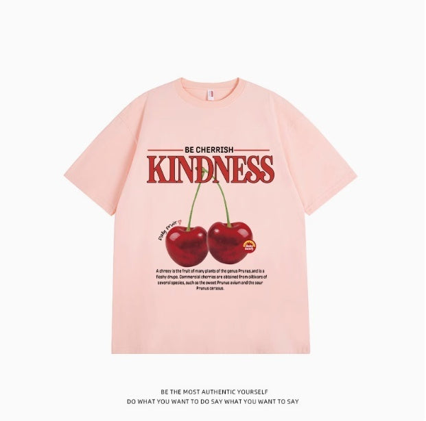 Sweet Cool Simple Letter Cherry Short Sleeve T-shirt Pure Cotton