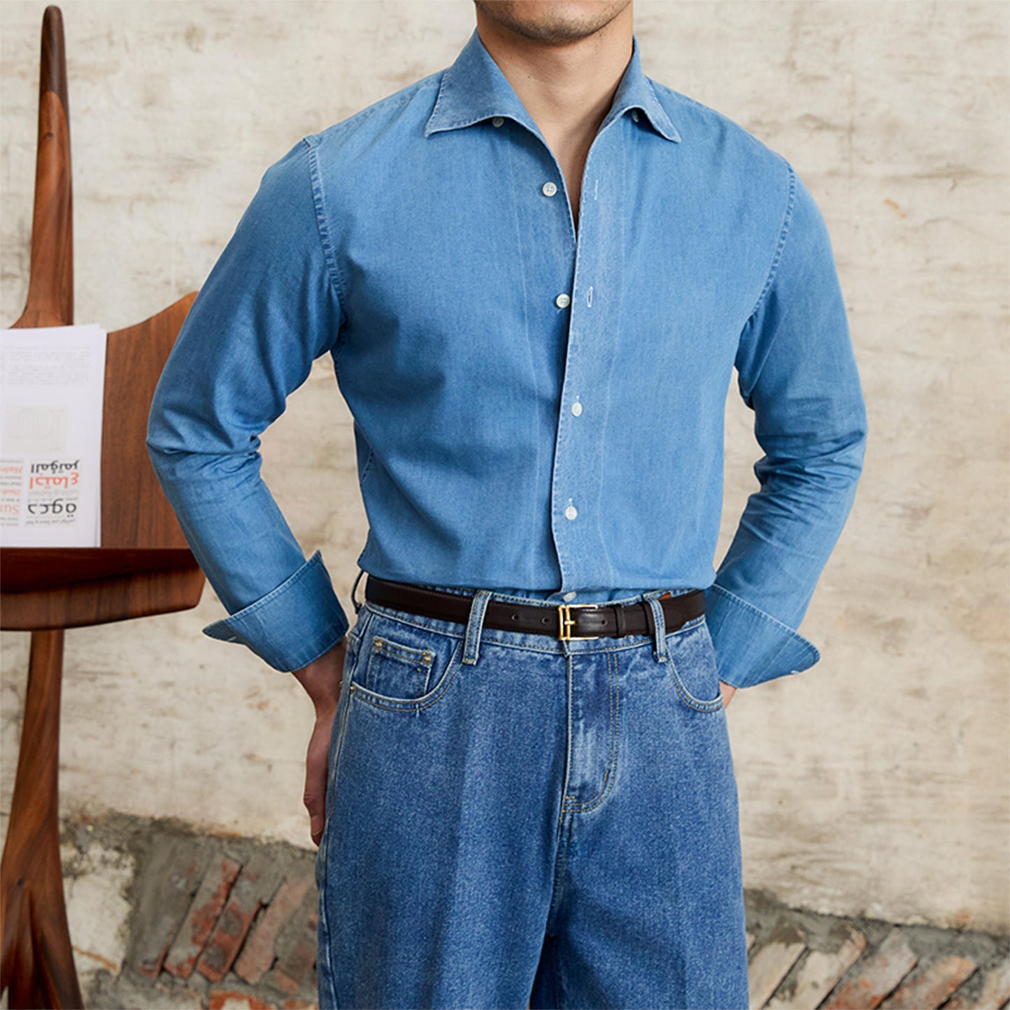 British Fashion Men's Casual Gentry Denim Long Sleeve Shirt