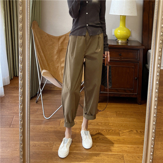 Spring And Autumn Super Soft Sanded Cotton Slimming Elastic Waist Loose Radish Pants