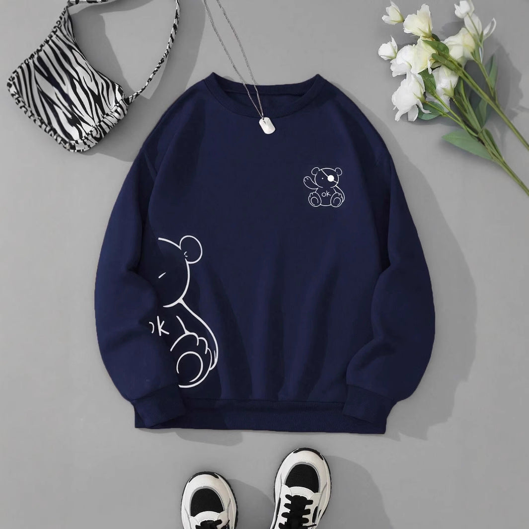 Kawaii OK Teddybjørn Tryk Sweatshirts Til Kvinder Klassisk