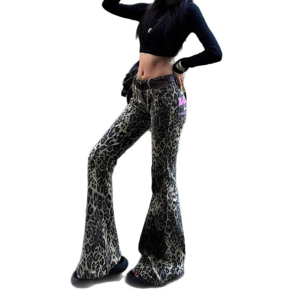 Female Versatile Printed Flared Floor-length Pants