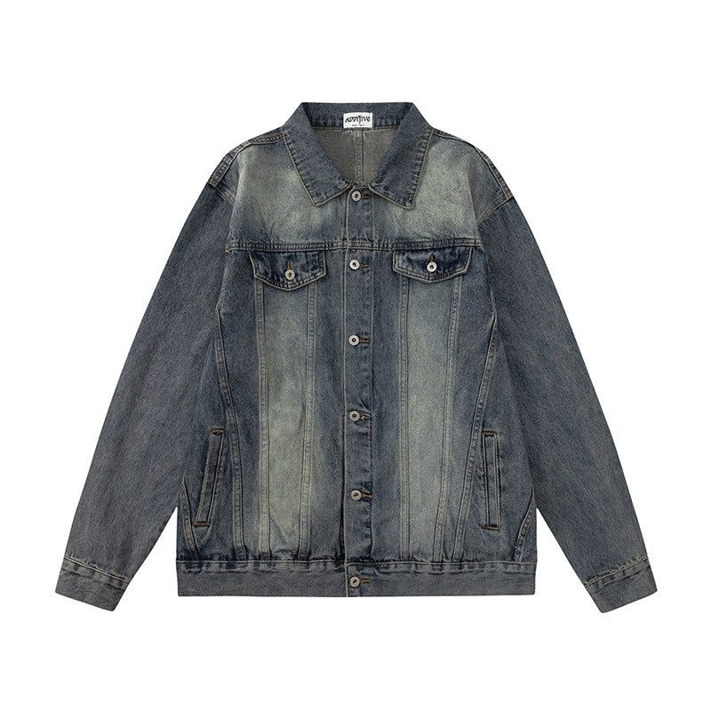 Washed And Worn Denim Clothes Jacket Men's Punk
