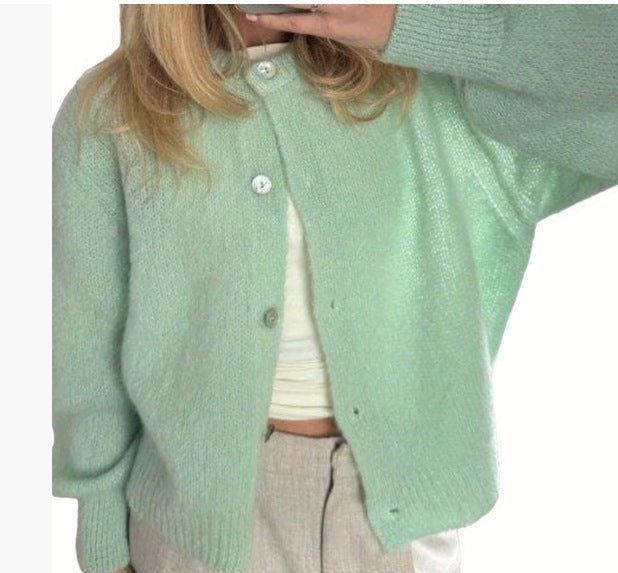 Round Neck Single-breasted Cardigan Women's Sweater