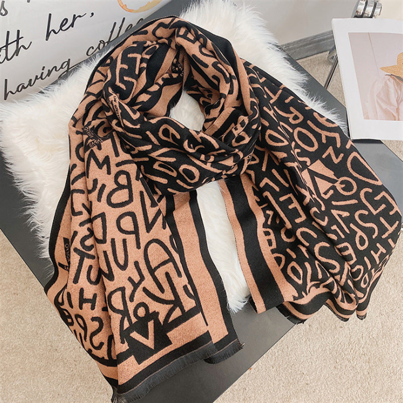 Letter Cashmere Scarf Women's Fashion Versatile Elegant Shawl