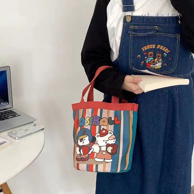 Cute Graffiti Ins Printing Cylinder Canvas Bucket Bag