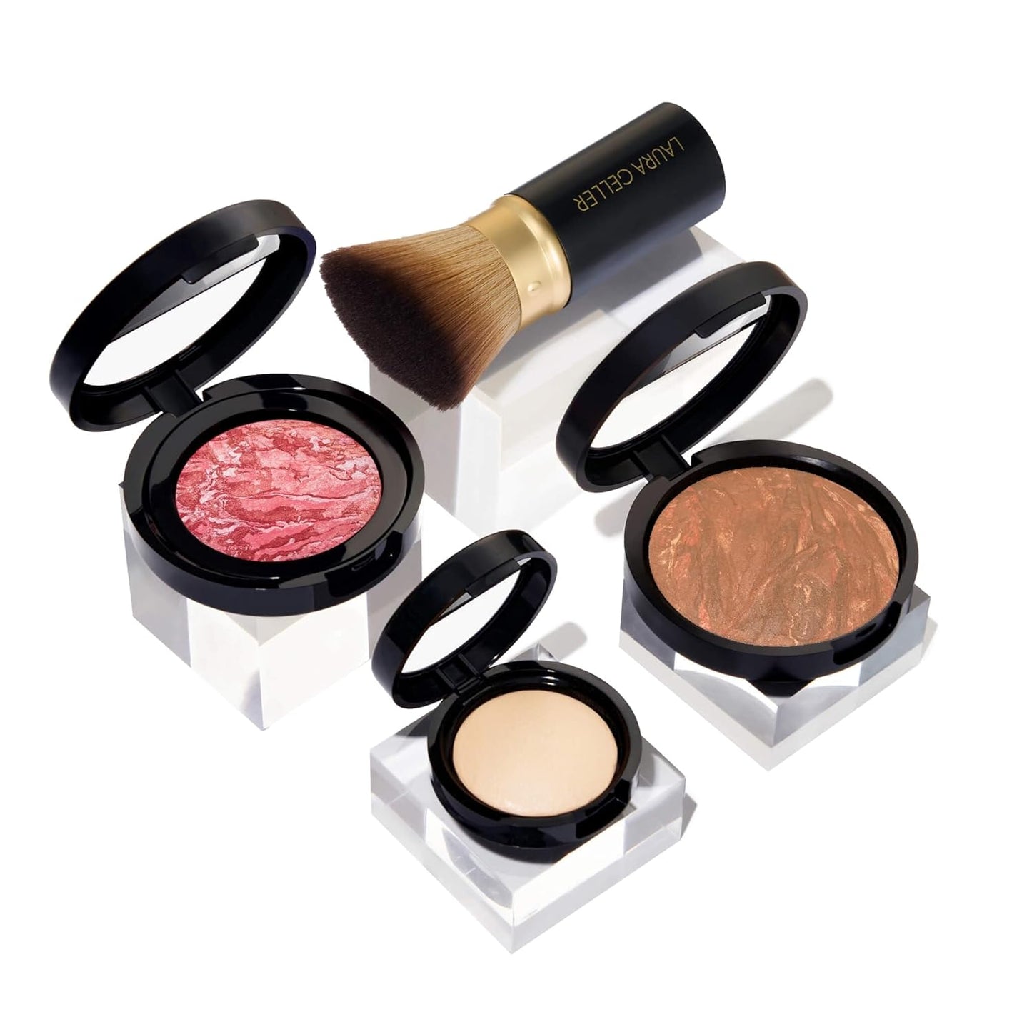 Daily Routine Kit (4 PC): Baked Balance-N-Brighten Foundation, Sand + Retractable Kabuki Brush + Blush-N-Brighten, Tropic Hues + Original Baked Highlighter, French Vanilla