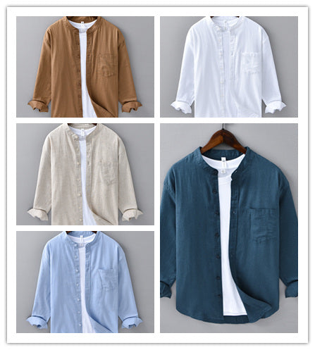 Spring And Summer Long Linen Sleeves Shirt Men's Casual Versatile Stand Collar Cotton And Linen Chinese Style