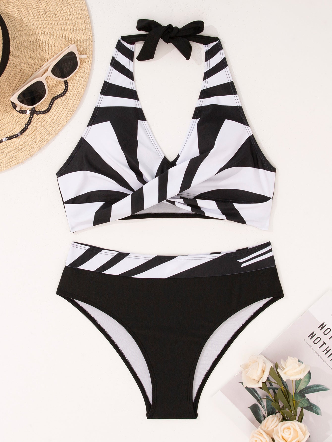 Multi-color Optional Chest Cross Bikini Swimsuit Two-piece Suit
