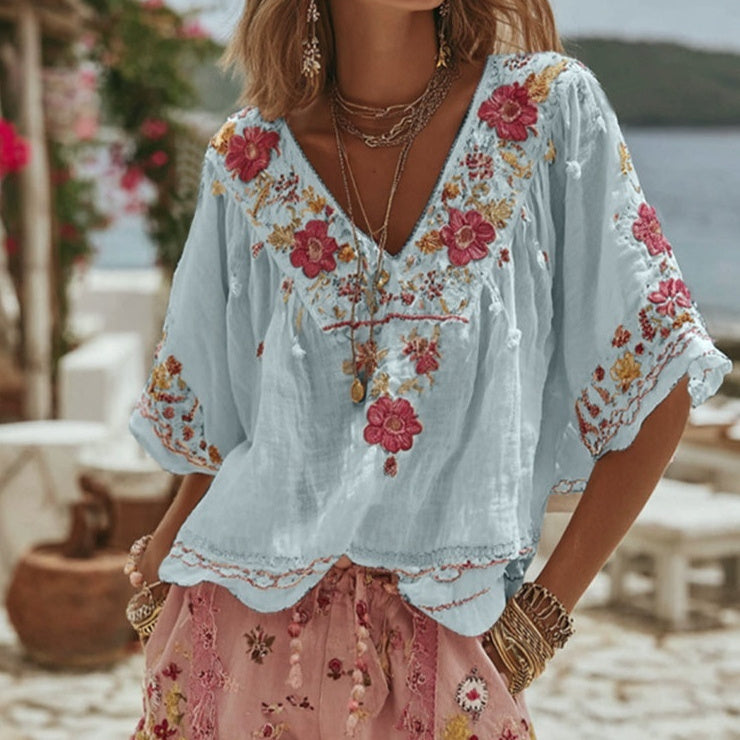 Elegant New Style Jacquard Off-shoulder Short Sleeve Top