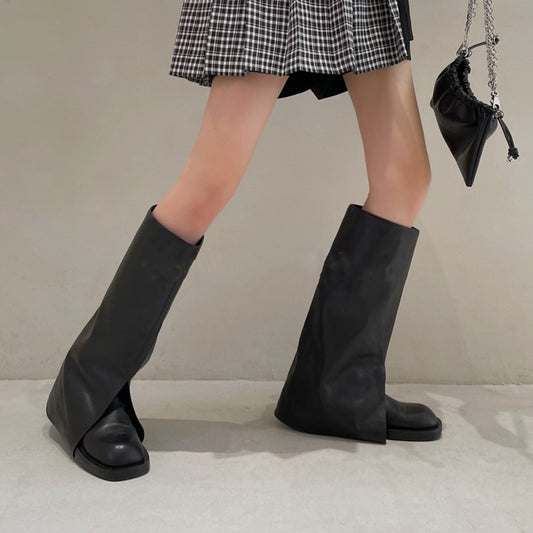 Round-toed Trousers Boots Fried Street But Knee