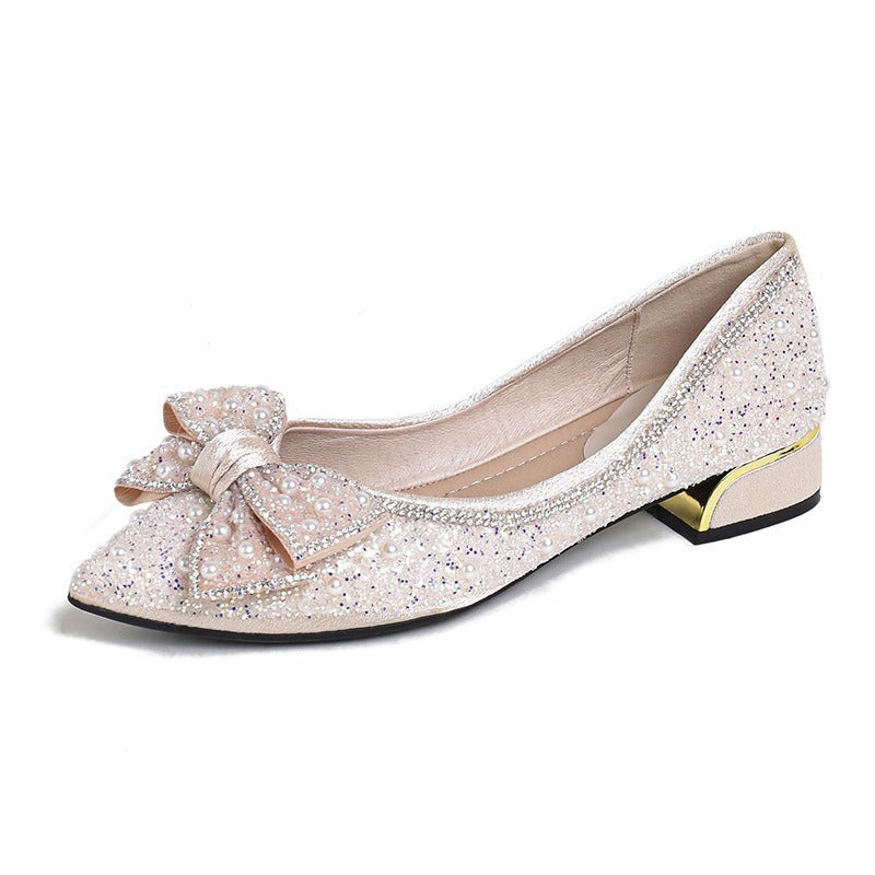 Dignified Rhinestone Bow Flat Temperament Leisure Shoes