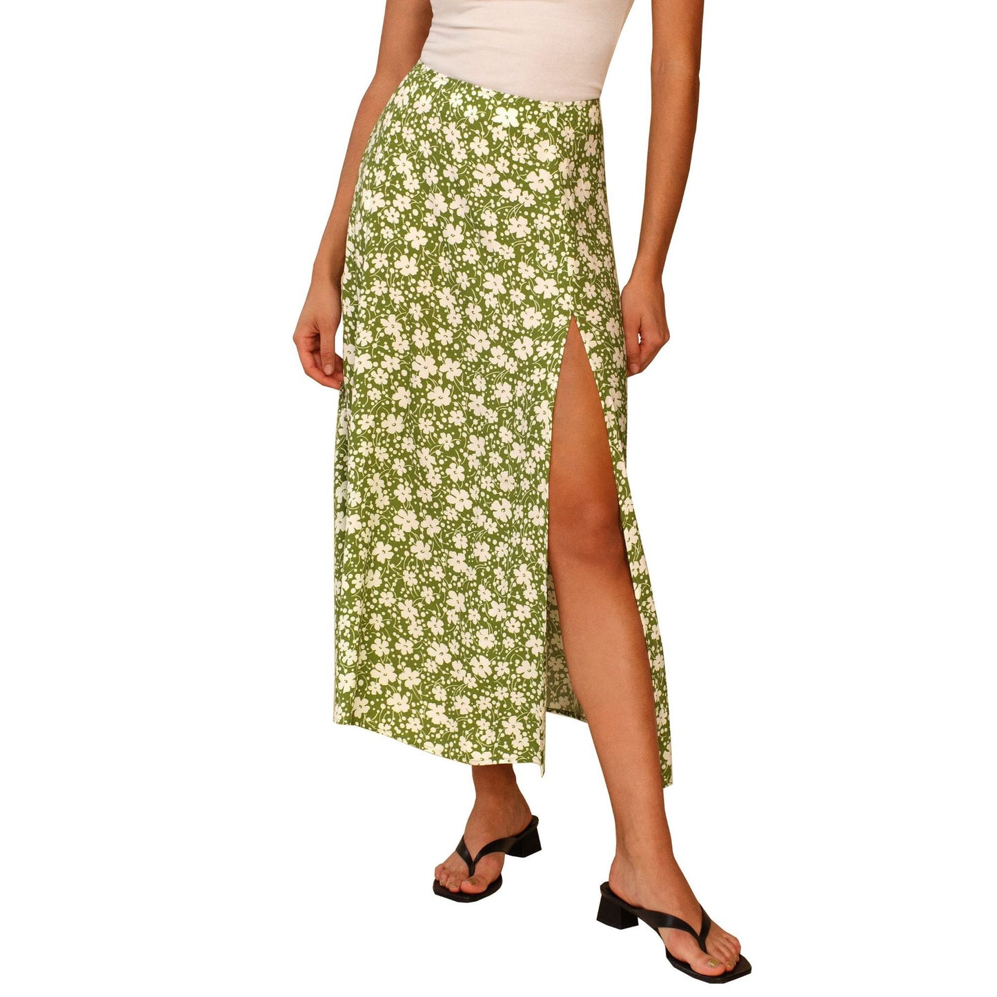 European And American Leopard Print Long Skirt High Waist Slit Hip Skirt