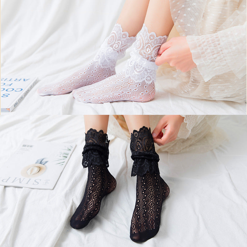 Women's Socks Japanese Hollow Water Droplets Lace Mid-tube Socks Piled Stockings High-tube