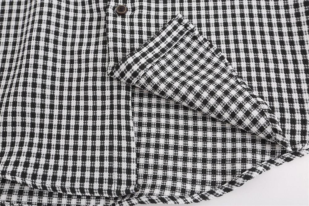 American Contrast Color Stitching Long-sleeved Shirt Men