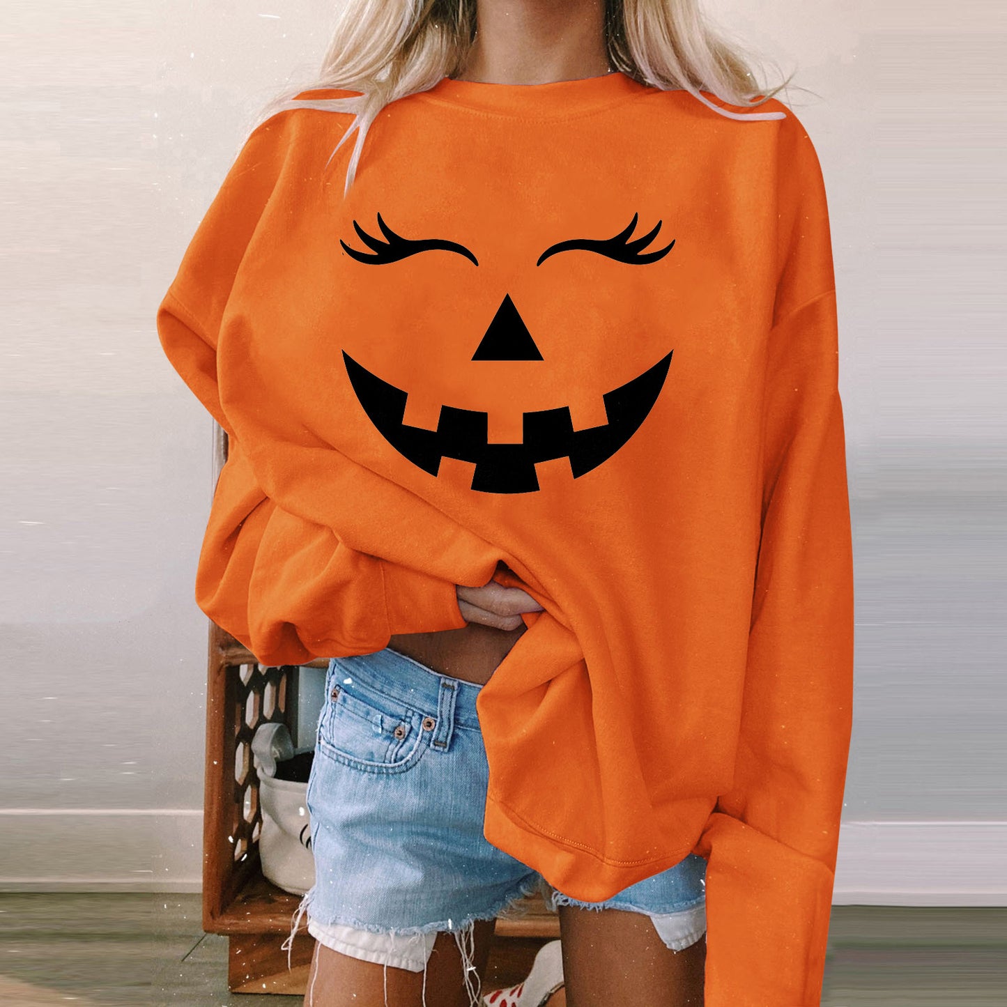 Kvinders Langærmet Afslappet Printet Polstret Sweatshirt til Halloween