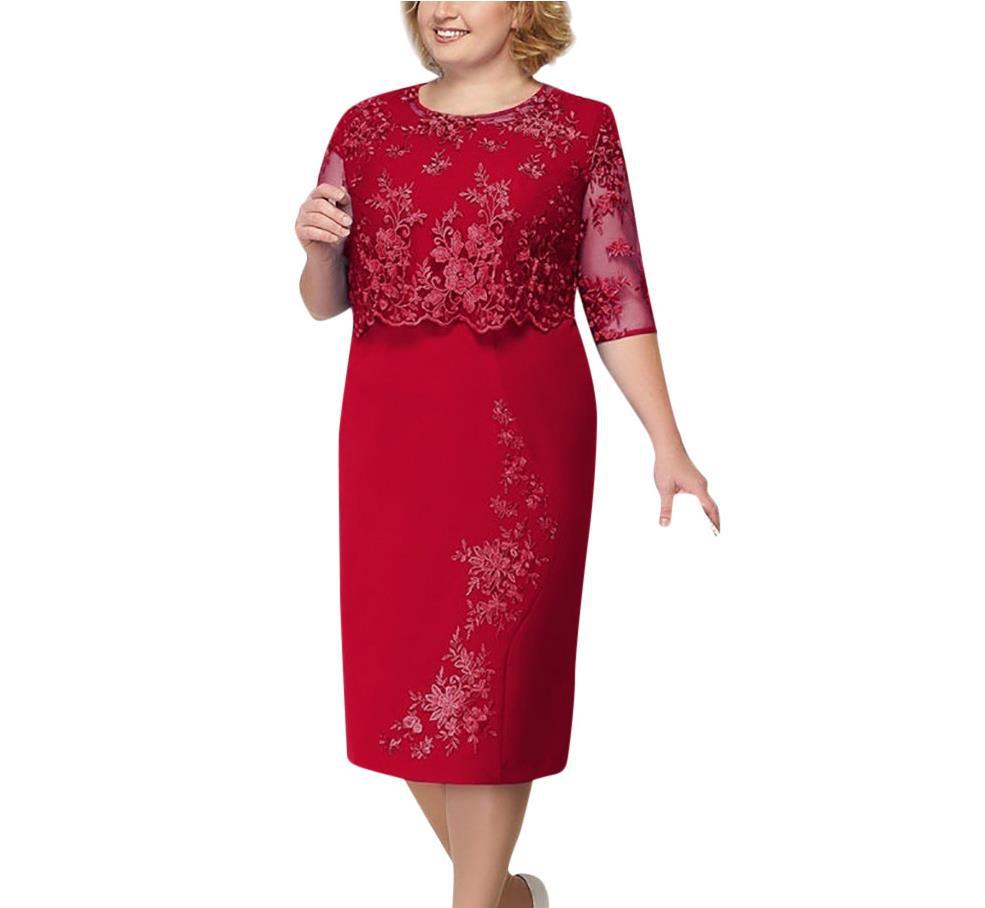Lace Patchwork Short-Sleeve Layered Vest Style Plus Size Dress