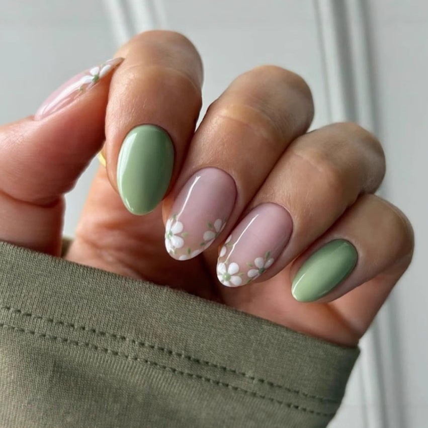 New Simple Cute White Little Flower Long Green Section
