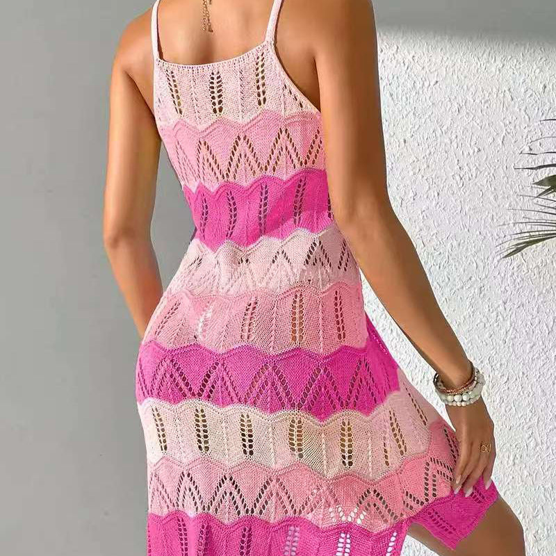 Women's Color-Block Sexy Knitted Beach Dress