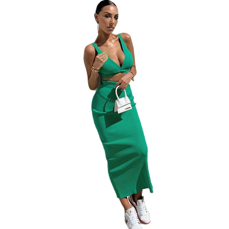 Womens Sexy Deep-V Tank Top And Skirt Set
