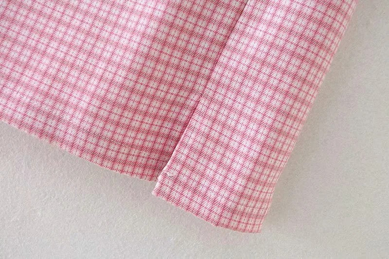 Contrast Color Small Plaid Split A- Line Skirt