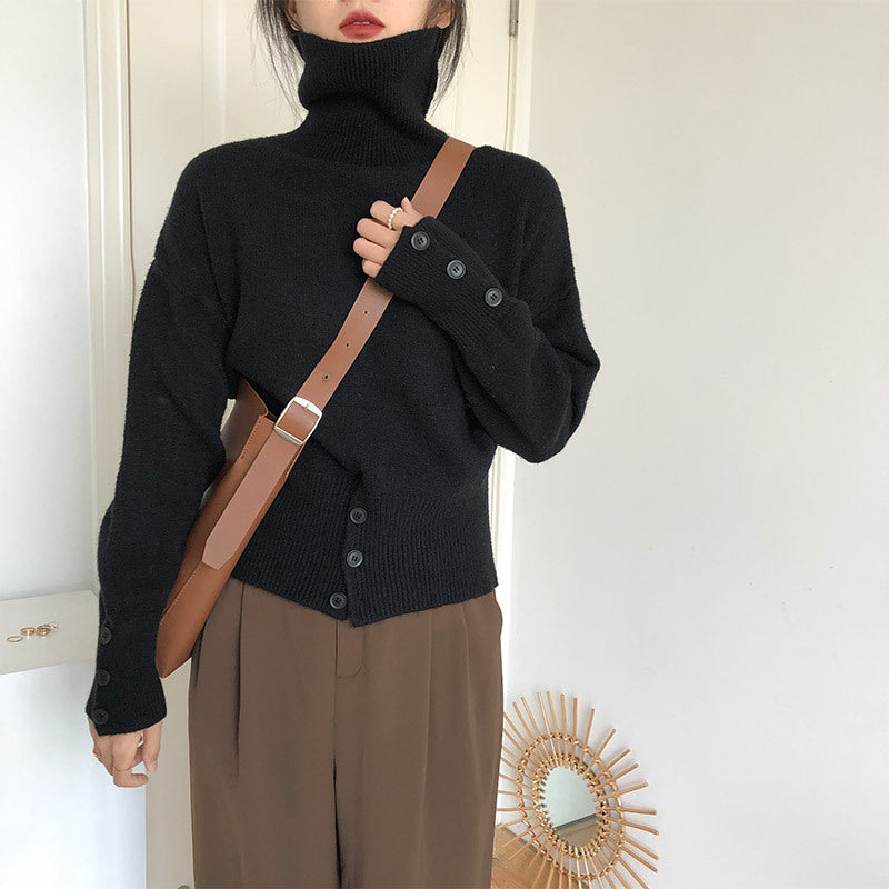 Design High Waist Button Retro Lazy Style Wear Sweater