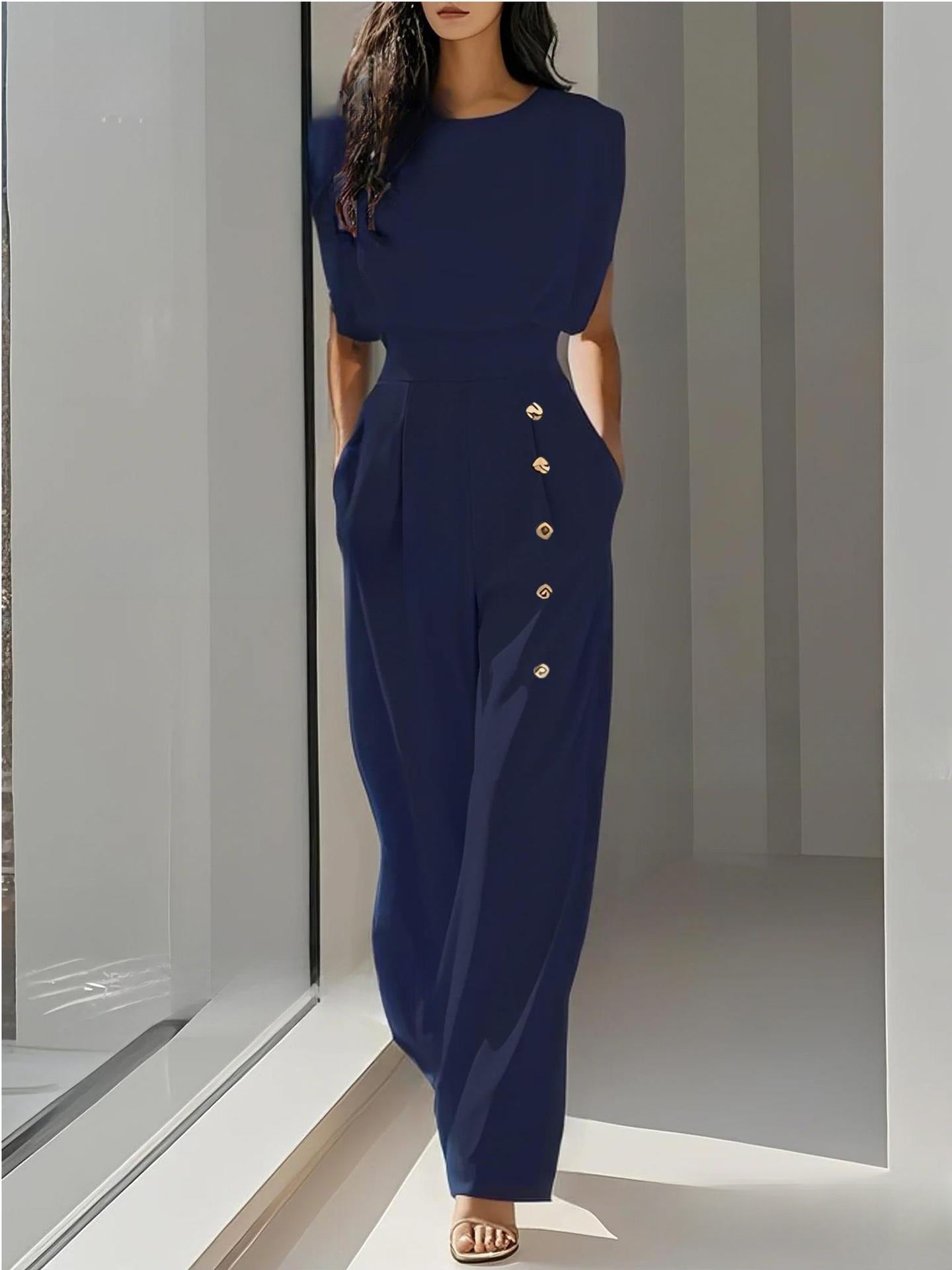 Elegant Mature-style Solid-color Body Pants With A Cinched Waist And Buttons