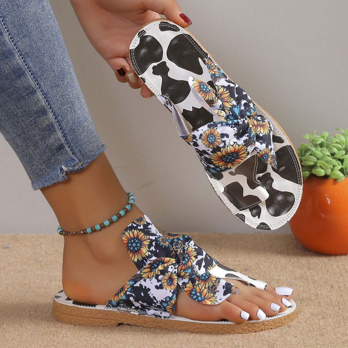 Dame Sandaler Afslappede Flade Tåring Slippers Med Syninger