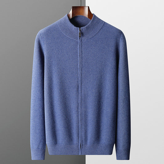 Men's Cardigan Half Turtleneck Zipper Wool Coat Sweater