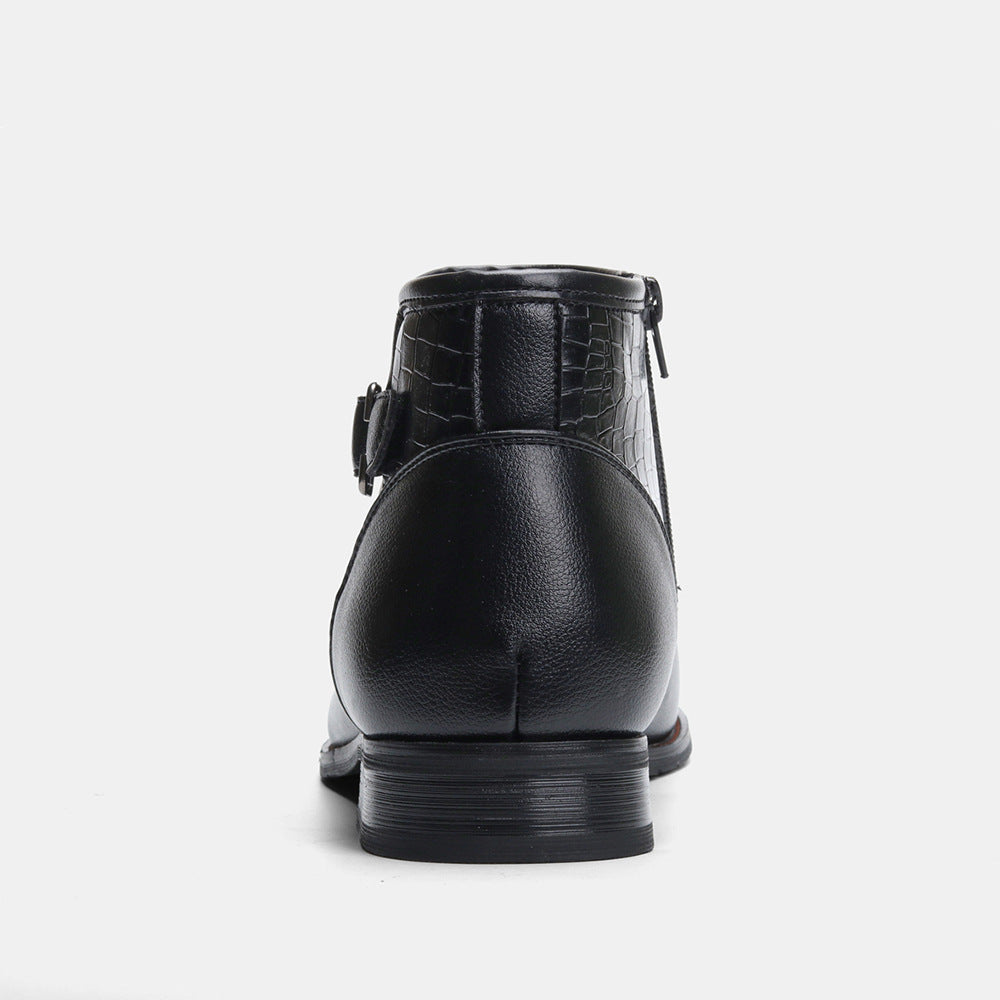 Men's Belt Buckle Side Zipper Plush Boots