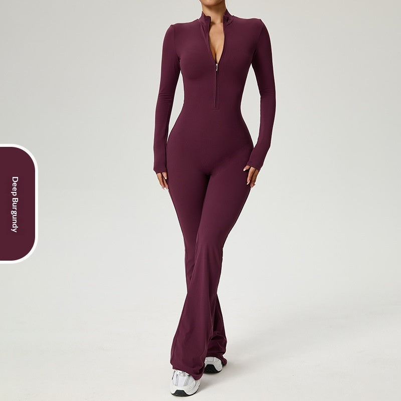 Zip-up Long-sleeve Yoga Bodysuit Fitness And Workout One-piece