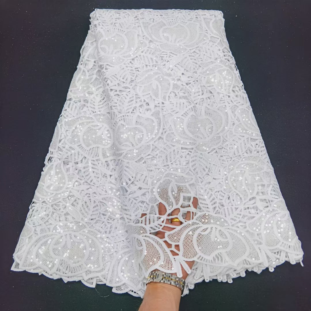All Over Cashew Nut Hollow Milk Silk Water Soluble Embroidery Fabric