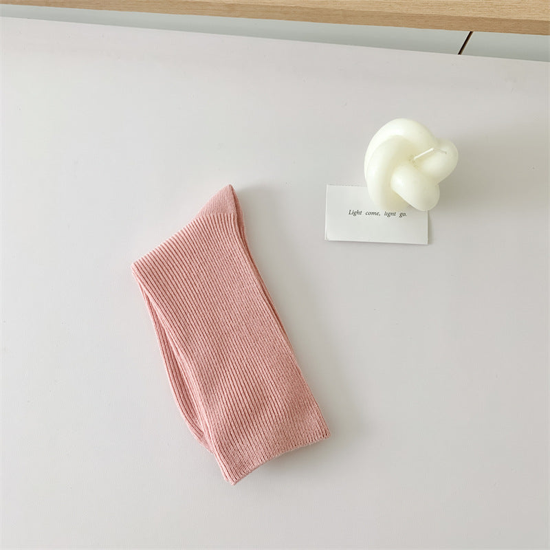 Pure And Candy Color Cotton Women's Mid-calf Length Sock