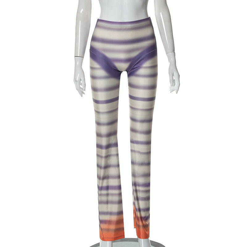 Printed High Waist Slim Straight Leg Pants