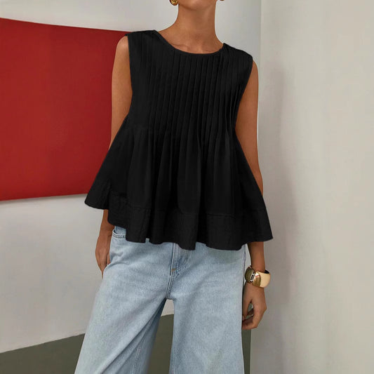 Pleated Slim-fit Loose Vest Shirt