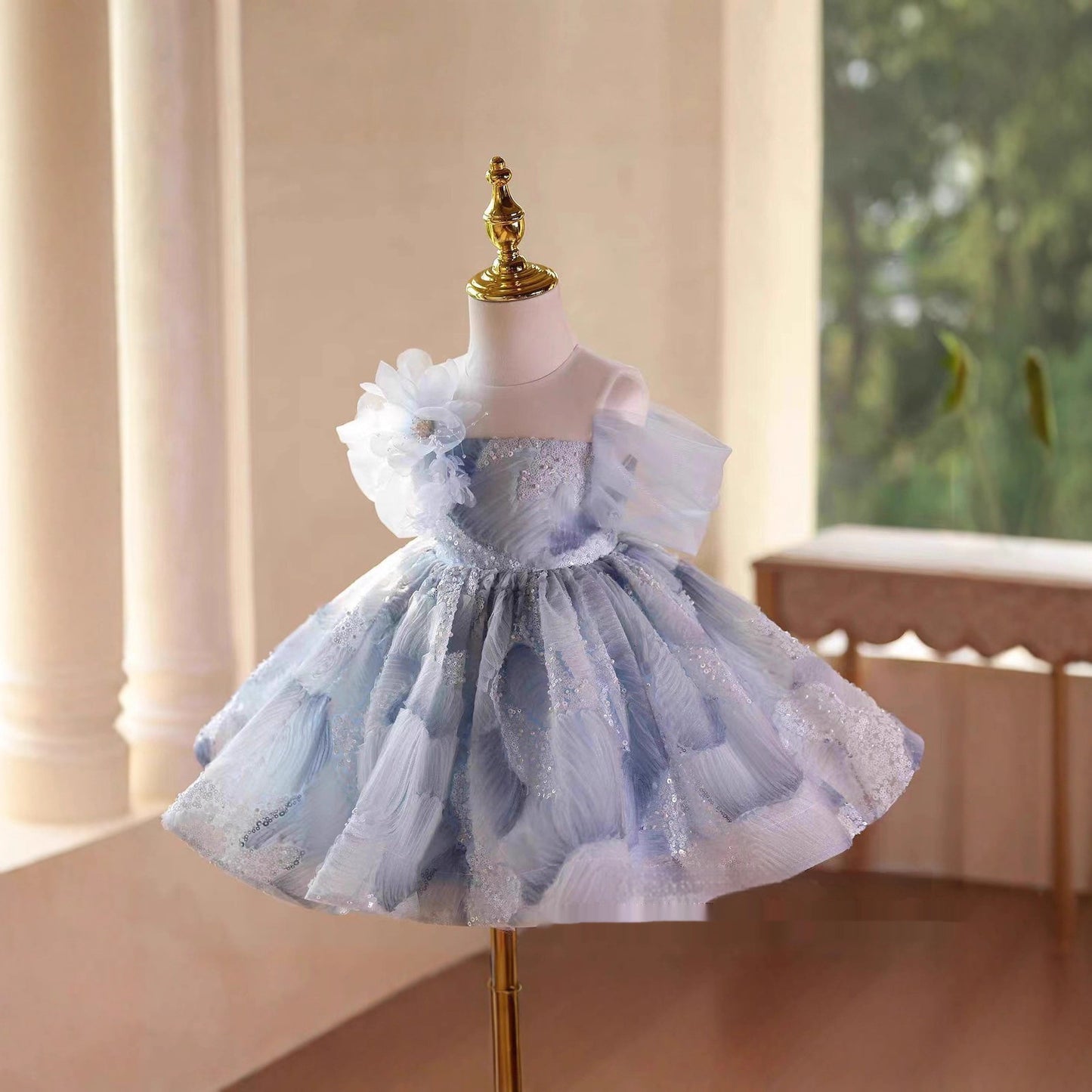 Childrens Sequined Off-shoulder Puff-style Fashion Princess Dress