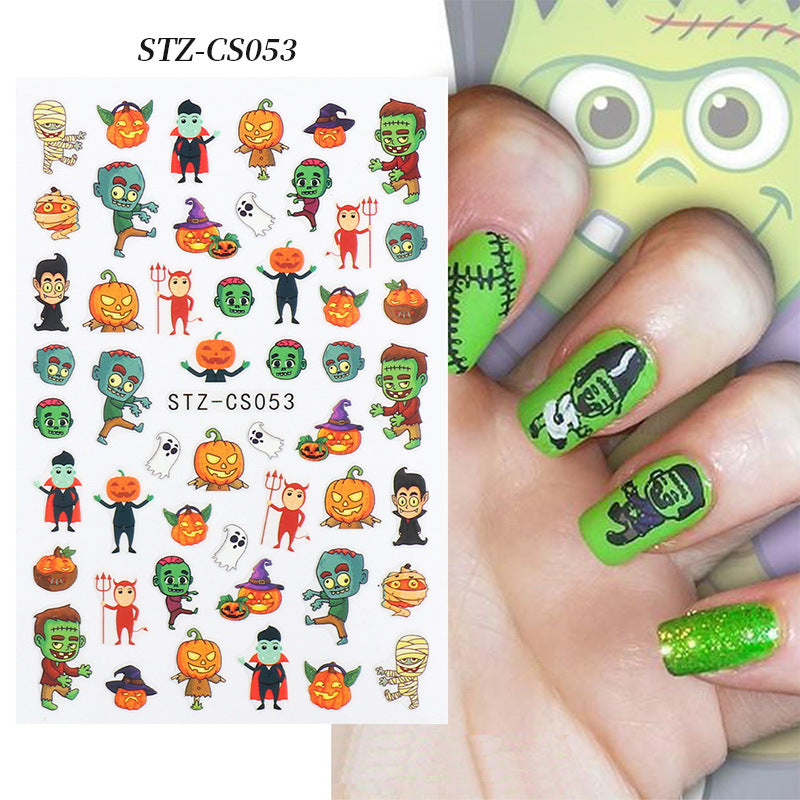 Nail Art Halloween Sticker Adhesive Color Pumpkin Zombie Skull