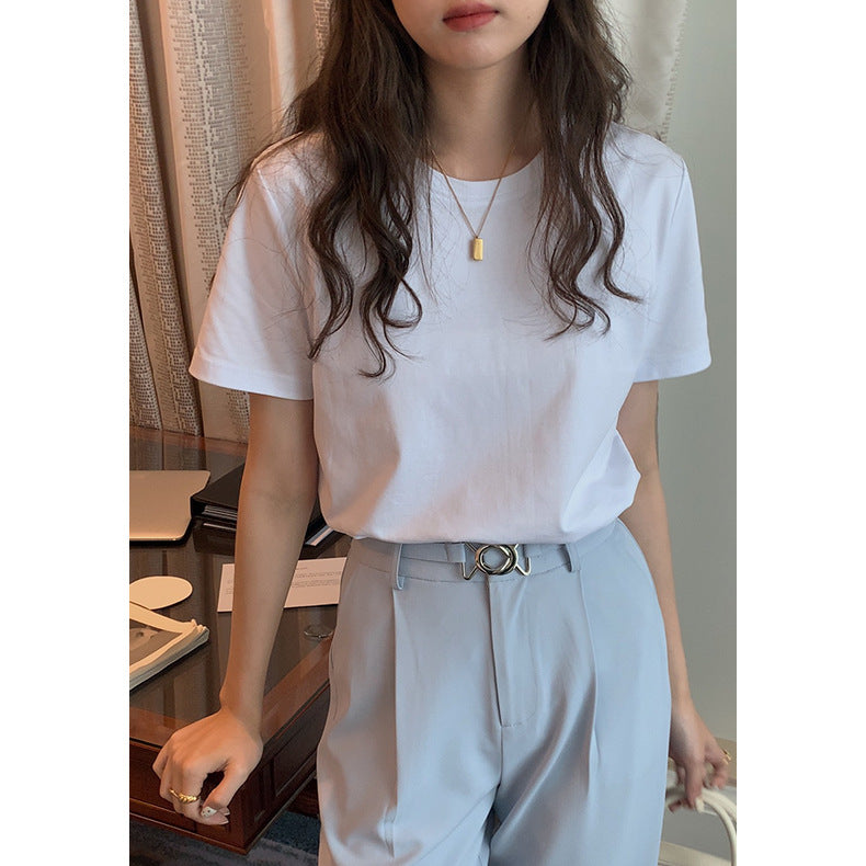 Women's Solid Color Round Neck Loose And Slim Short Sleeve T-shirt