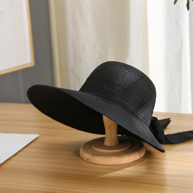 Women's Bow Big Brim Foldable Sun Straw Hat Sunscreen