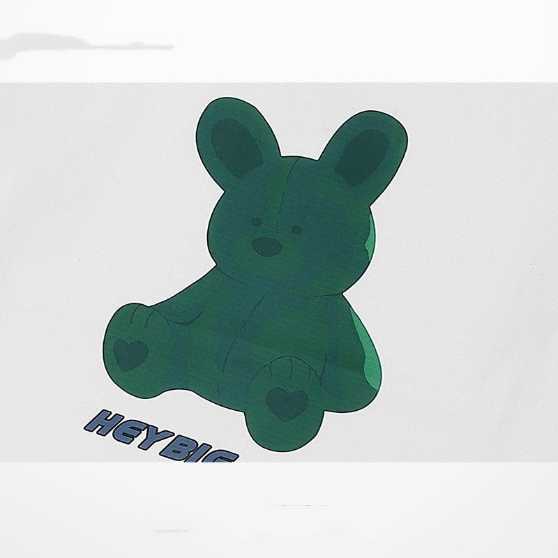 Couple Hip Hop Summer Green Bear Loose Short Sleeve T-shirt Mid