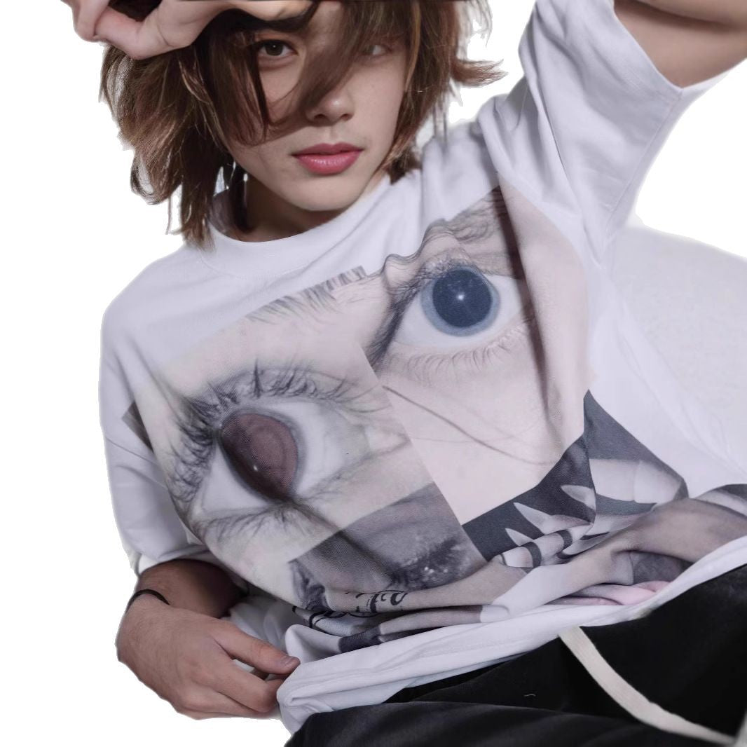 Idle Style Loose Cotton Graffiti Printing Top