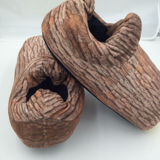 Creative Simulation Wood Grain Cotton Slippers Winter Couple Keep Warm